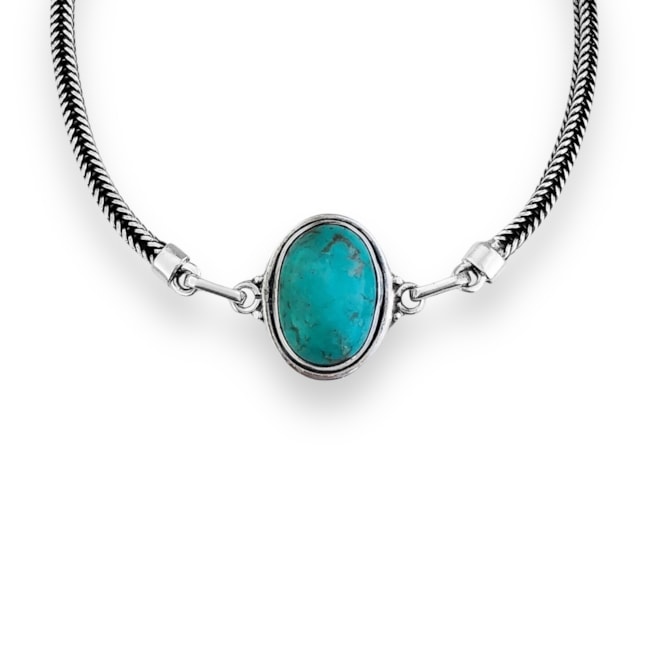 Pulseira com Pedra Turquesa Oval - 16,5cm