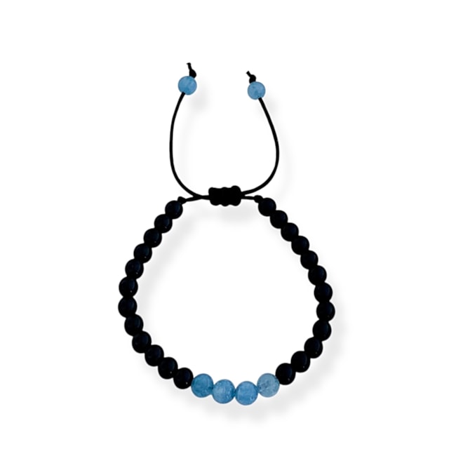 Pulseira com Pedras Ágata Negra e Calcedônia no Centro - 28cm