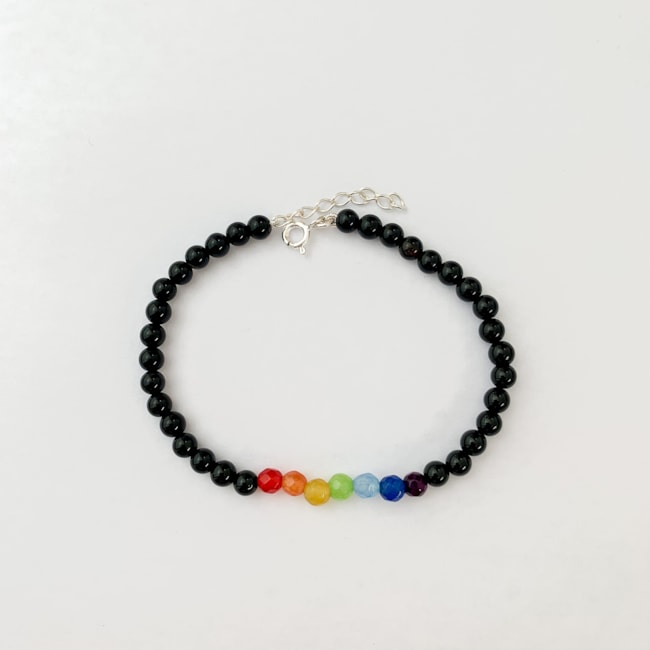 Pulseira com Pedras Ágata Negra e Jade Coloridas