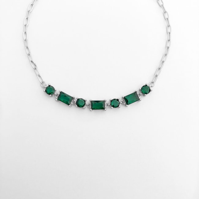 Pulseira com Pedras em Zircônia Verde - 17cm