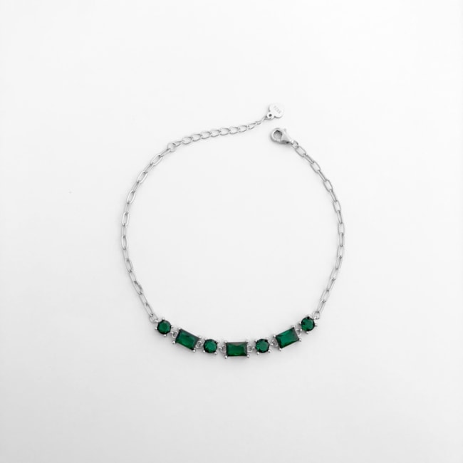 Pulseira com Pedras em Zircônia Verde - 17cm
