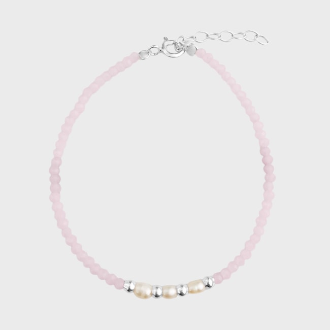 Pulseira com Pedrinhas Rosa e Pérola - 17cm