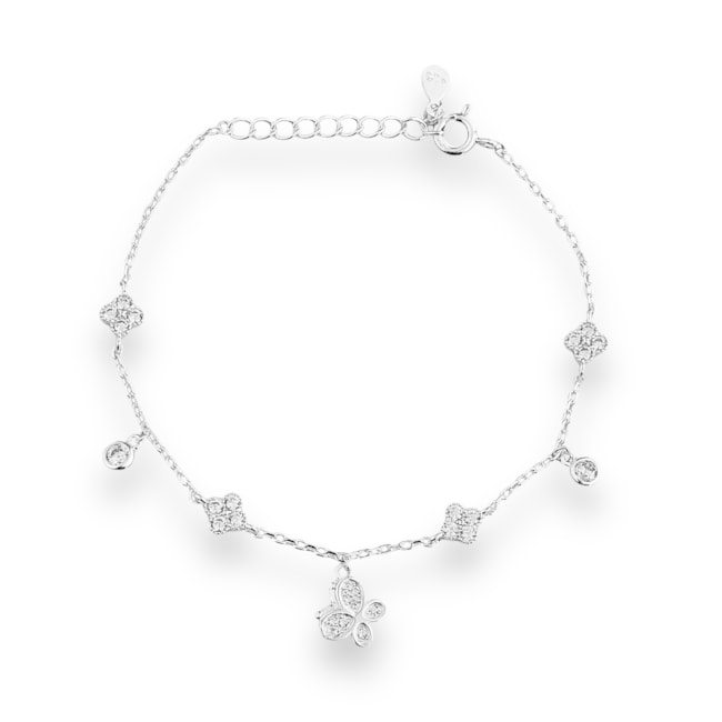 Pulseira com Pingente de Borboleta e Pedrinhas de Zircônia - 16,5cm 