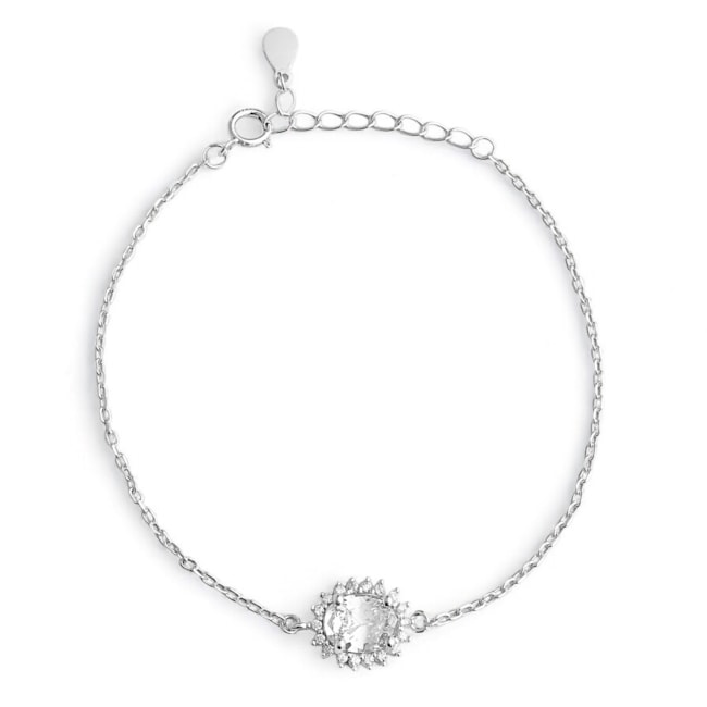 Pulseira com Pingente Oval de Zircônia Cristal Cravejado ao Redor - 16cm