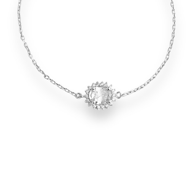Pulseira com Pingente Oval de Zircônia Cristal Cravejado ao Redor - 16cm