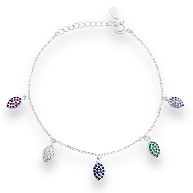 Pulseira com Pingentes de Gota em Zircônia Colorida e Cristal - 15,5cm
