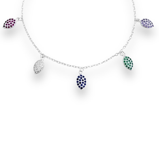 Pulseira com Pingentes de Gota em Zircônia Colorida e Cristal - 15,5cm