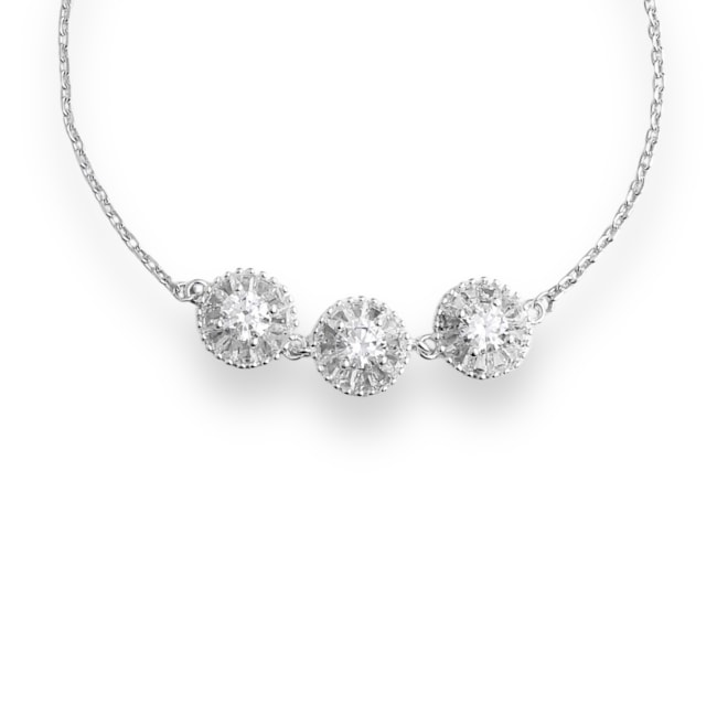 Pulseira com Pingentes de Zircônia Cristal com Bordas em Vidrilhos - 15cm