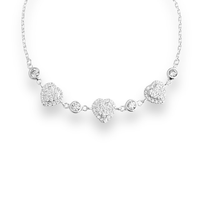 Pulseira com Ponto de Luz Intercalado com Coração Cravejado de Zircônia Cristal - 16cm
