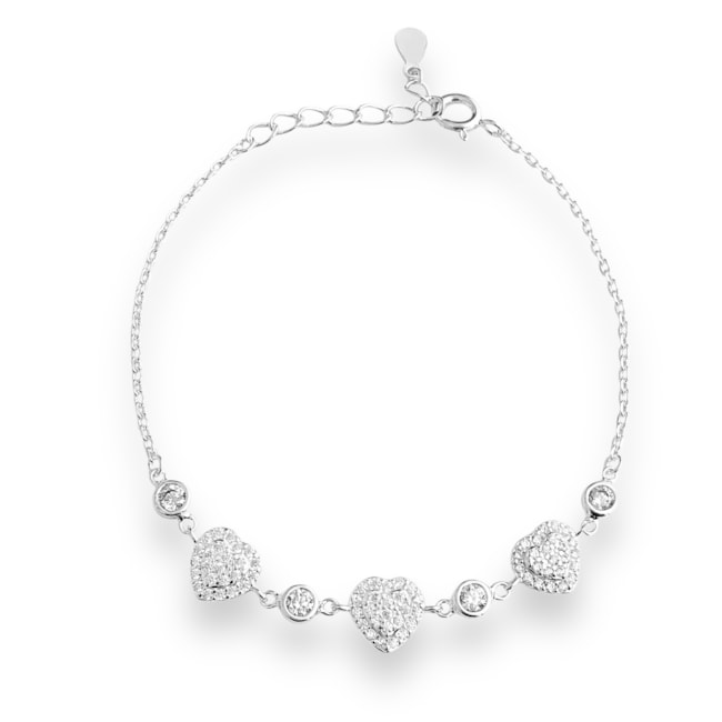 Pulseira com Ponto de Luz Intercalado com Coração Cravejado de Zircônia Cristal - 16cm