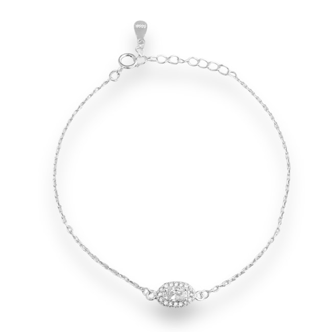 Pulseira com Ponto de Luz Oval Cravejado de Zircônia Cristal - 15,5cm