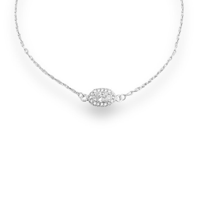 Pulseira com Ponto de Luz Oval Cravejado de Zircônia Cristal - 15,5cm