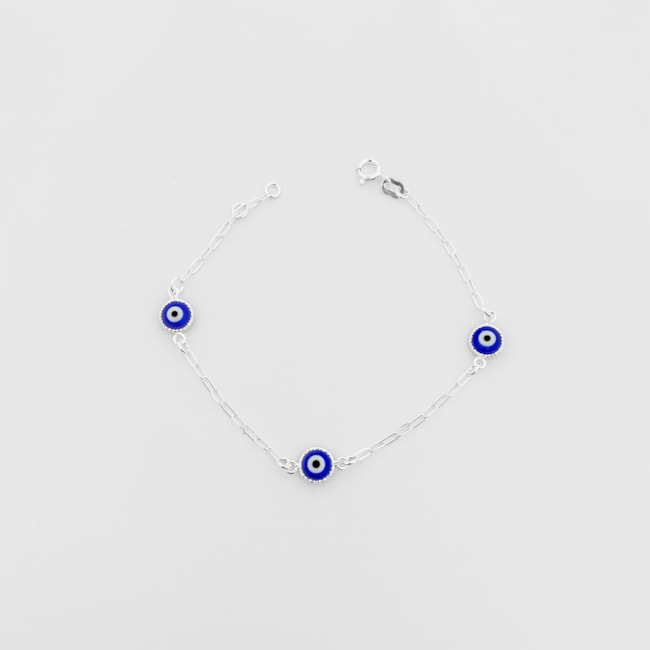 Pulseira com Três Olhos Gregos Azuis - 19cm