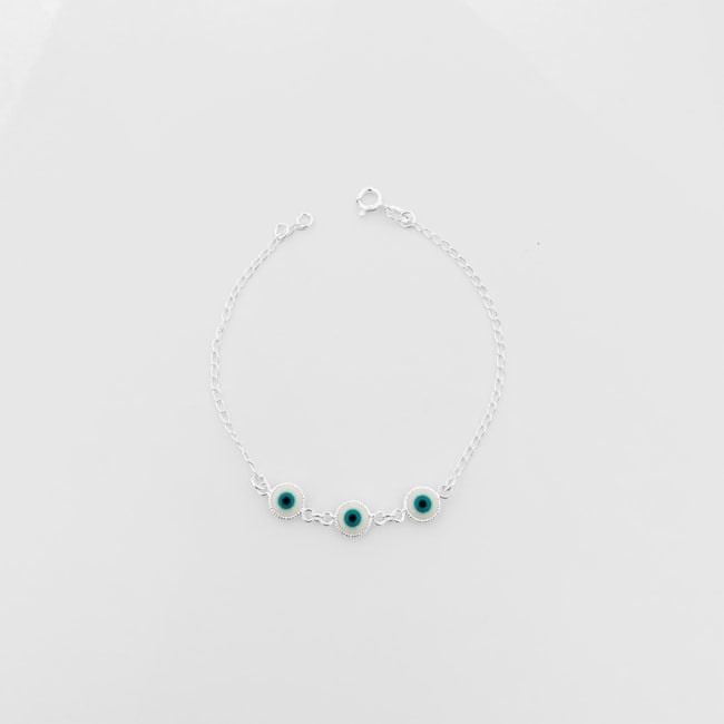 Pulseira com Três Olhos Gregos Brancos - 19cm