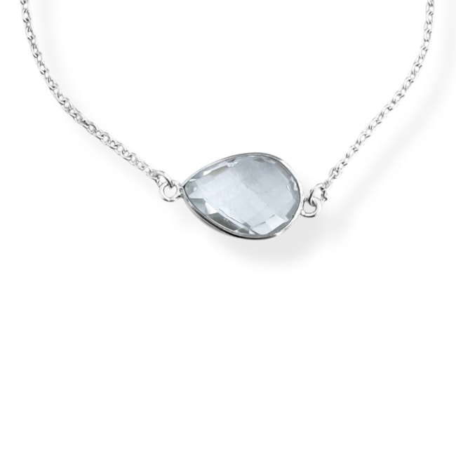Pulseira com Zircônia Cristal em Formato de Gota - 16,5cm 