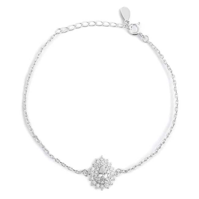 Pulseira com Zircônia Cristal em Formato de Gota Cravejada - 16,5cm