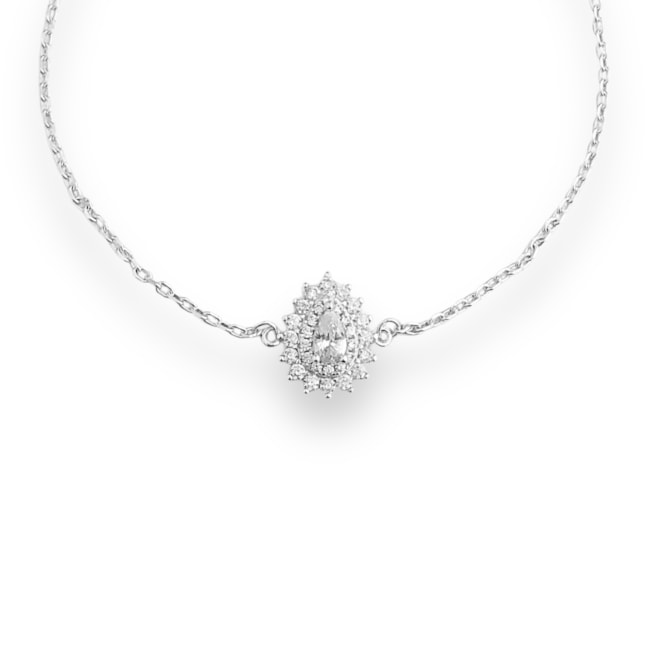 Pulseira com Zircônia Cristal em Formato de Gota Cravejada - 16,5cm