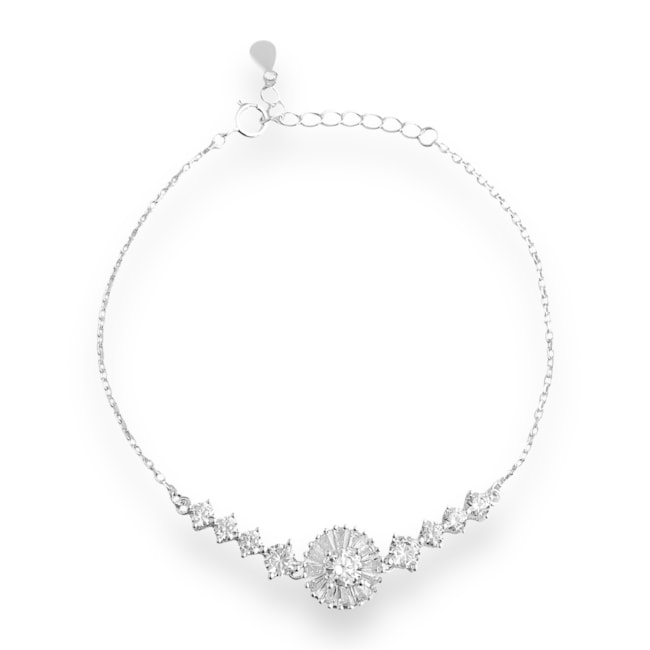 Pulseira com Zircônia Cristal Redonda e Vidrilhos - 17cm