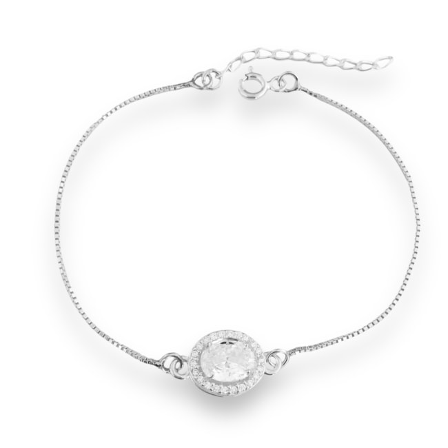 Pulseira com Zircônia Oval Branca - 16cm