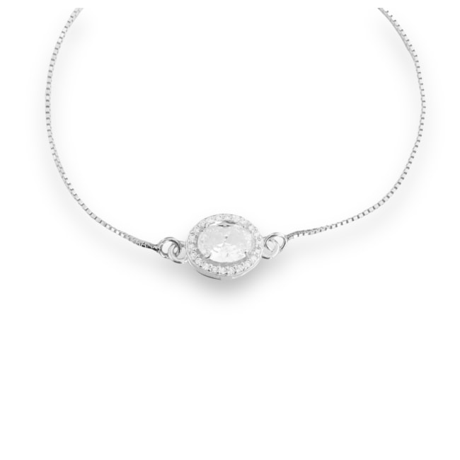Pulseira com Zircônia Oval Branca - 16cm