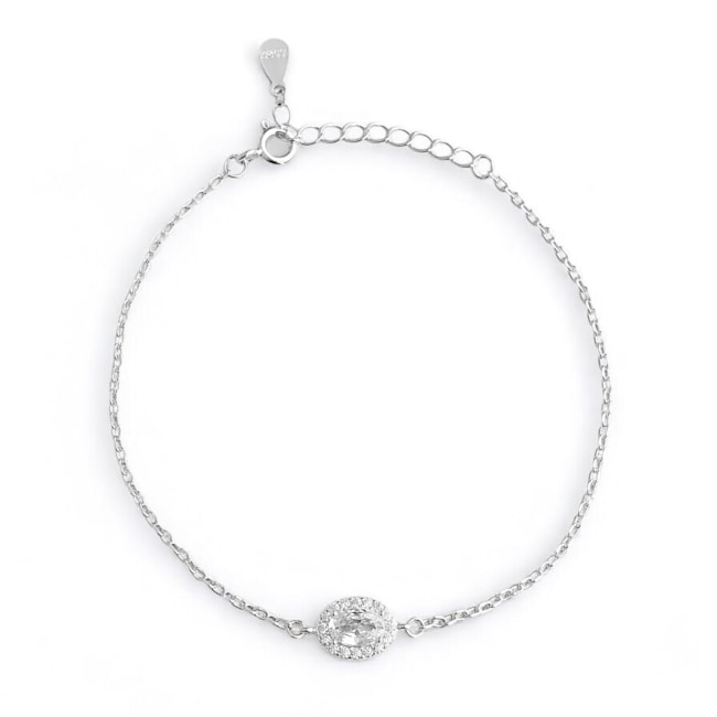 Pulseira com Zircônia Oval e Borda Cravejada - 16cm