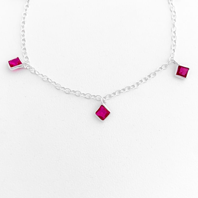 Pulseira com Zircônia Rubi Rose Quadrada - 17cm