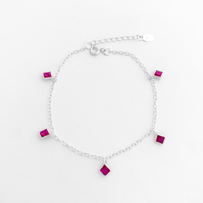 Pulseira com Zircônia Rubi Rose Quadrada - 17cm