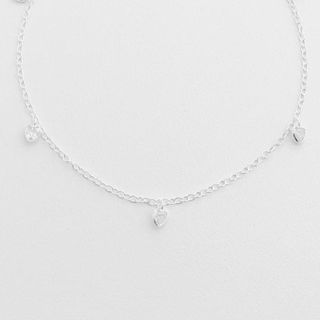 Pulseira com Zircônias de Coração - 17cm