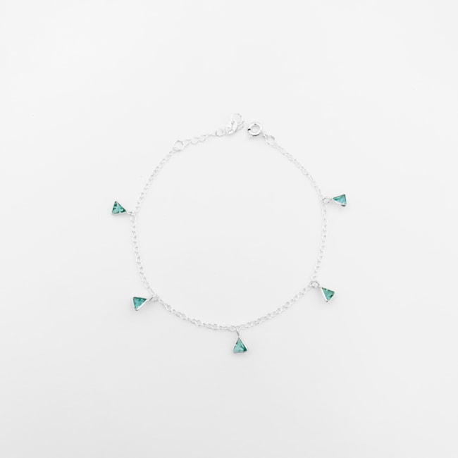 Pulseira com Zircônias de Triângulo Verde Água – 17cm