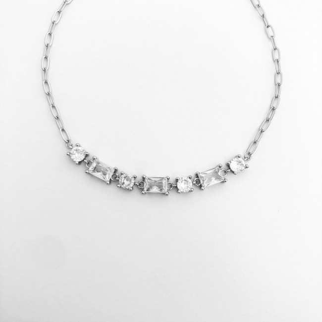 Pulseira com Zircônias Transparentes - 17cm
