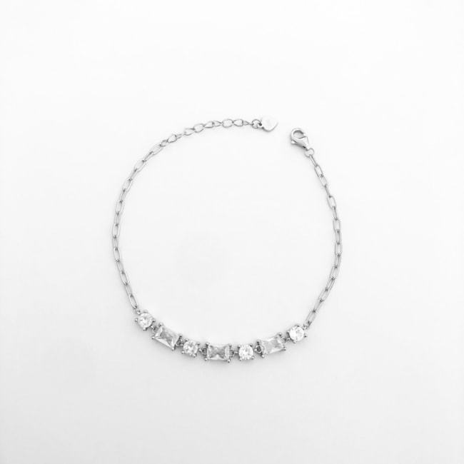 Pulseira com Zircônias Transparentes - 17cm