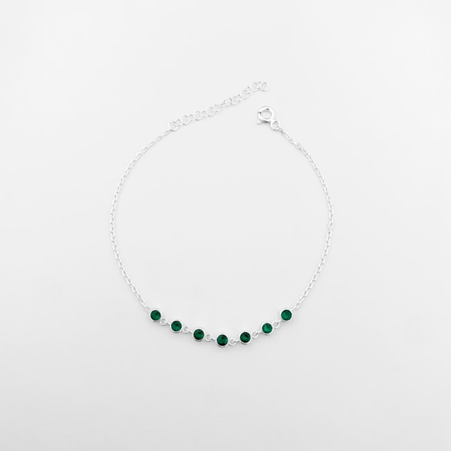 Pulseira com Zircônias Verdes Redondas  - 17cm