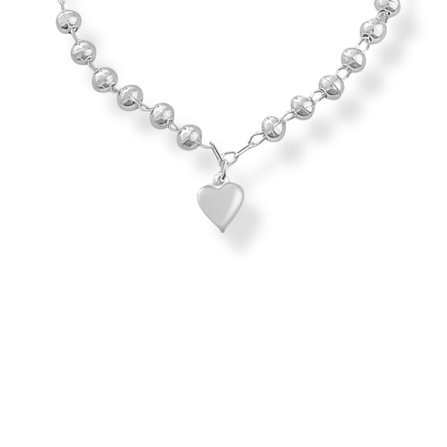 Pulseira de Bolinha com Pingente de Coração - 18cm