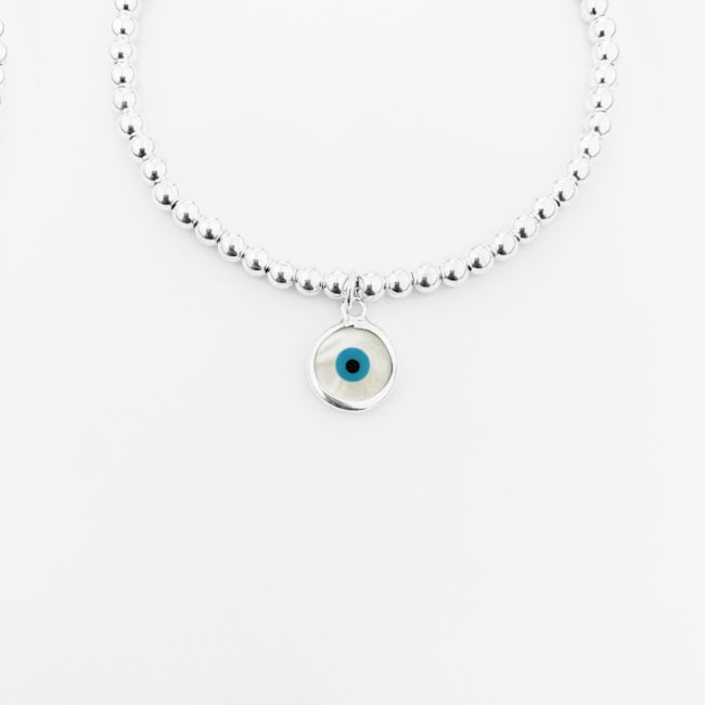 Pulseira de Bolinhas com Olho Grego em Madrepérola – 19cm 