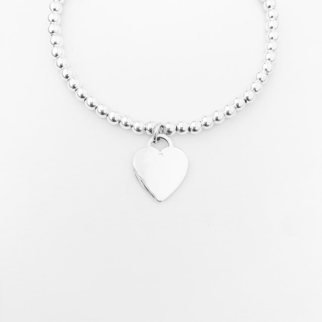 Pulseira de Bolinhas com Pingente de Coração - 18cm