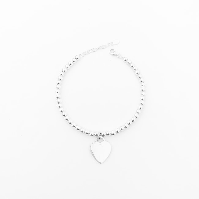 Pulseira de Bolinhas com Pingente de Coração - 18cm