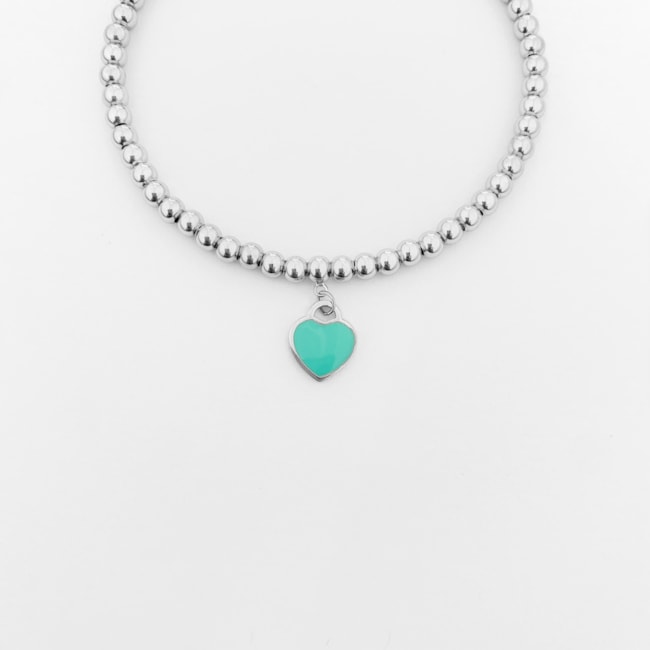 Pulseira de Bolinhas com Pingente de Coração Tiffany – 18cm 