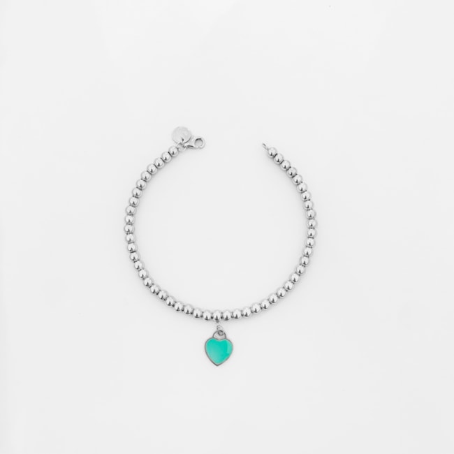 Pulseira de Bolinhas com Pingente de Coração Tiffany – 18cm 