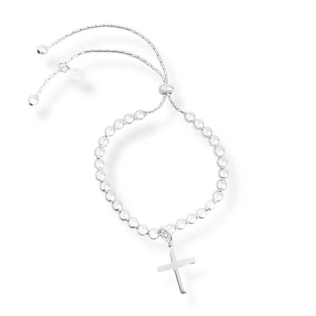 Pulseira de Bolinhas com Pingente de Cruz - 24cm