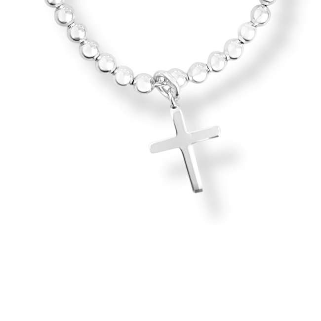 Pulseira de Bolinhas com Pingente de Cruz - 24cm