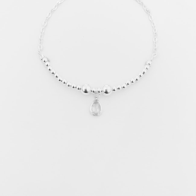 Pulseira de Bolinhas com Pingente de Gota em Zircônia – 18cm 