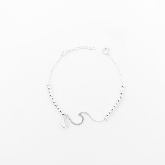 Pulseira de Bolinhas com Pingente de Onda com Zircônia - 17cm
