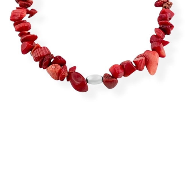 Pulseira de Cascalho Coral Vermelho - 16cm