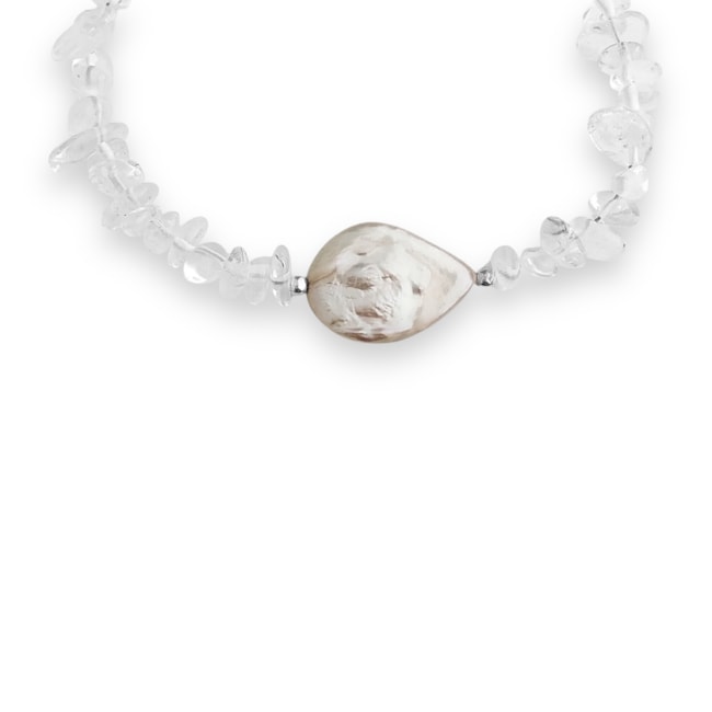 Pulseira de Cascalho Cristal e Pérola Biwa