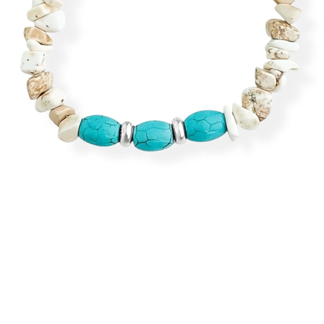 Pulseira de Cascalho Howlita Branca com Turquesa - 16cm