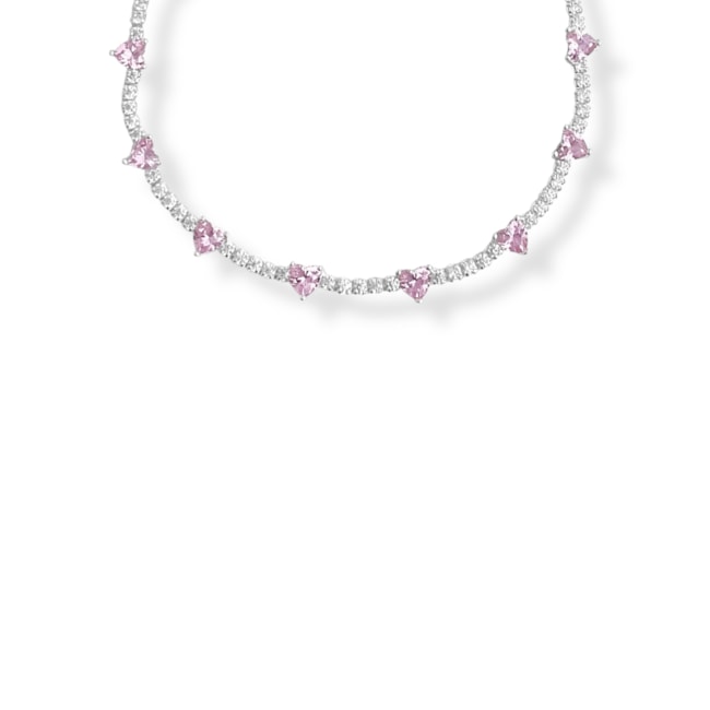 Pulseira de Coração com Zircônia Cristal e Rosa - 16cm 