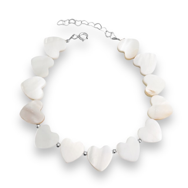 Pulseira de Coração em Madrepérola com Bolinhas - 16cm
