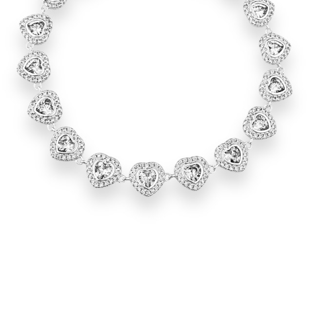Pulseira de Corações com Zircônias Cravejadas - 19cm