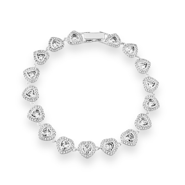 Pulseira de Corações com Zircônias Cravejadas - 19cm