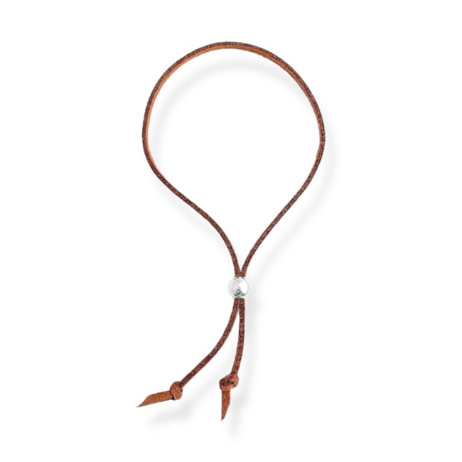 Pulseira De Courinho Marrom Regulável com Bolinha em Prata